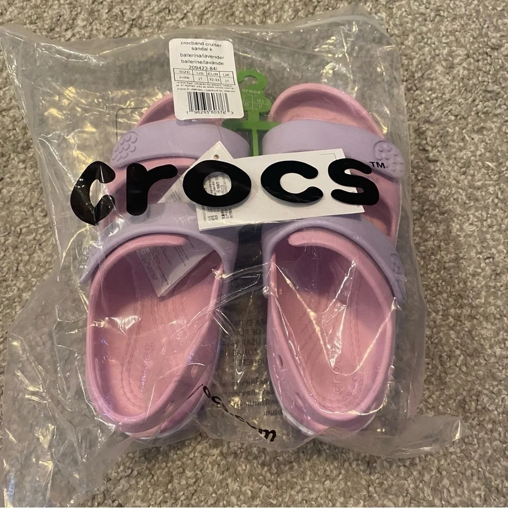 Crocs Crocband Cruiser Sandals NEW Sz 1 2 Purple Pink Open Toe Youth Kids Shoes
